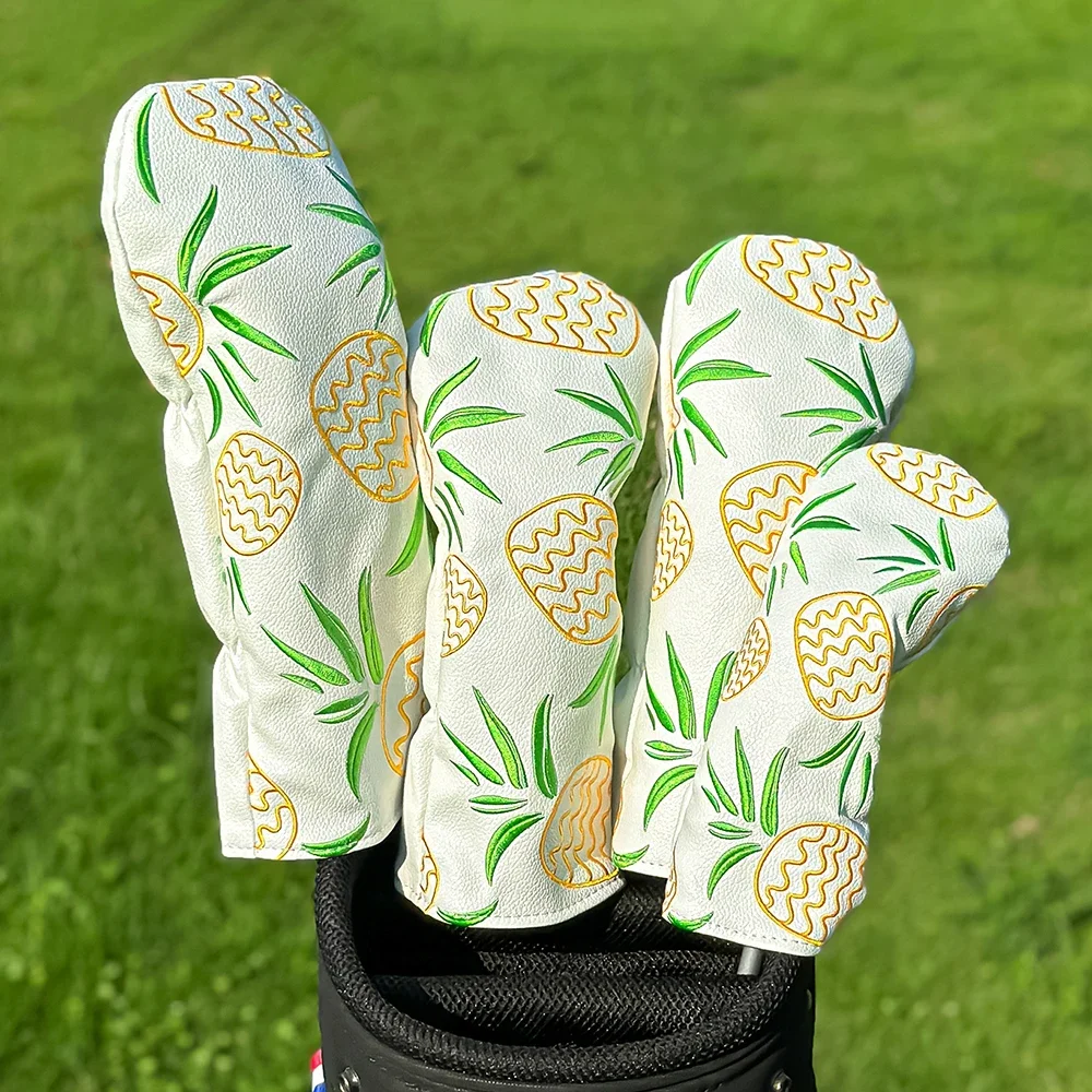 

Tropical Pineapple & Leaf Pattern White Golf Head Cover - Durable Protective Case for 1-Wood, 3-Wood, 5-Wood, UT Wood, and Irons