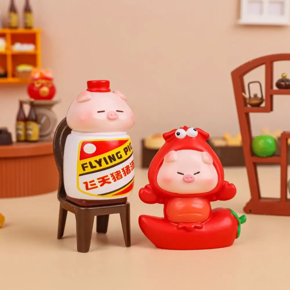 Resin Cartoon Hamburger Pig Figurine Micro Landscape Statue Chips Pig Miniaturas Ornament Mini Collection