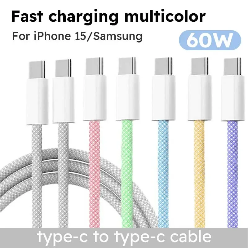 66W  3A Type C To Type C USB Cable For iPhone 15 Pro Max PD Fast Charge USB C Data Cord For Samsung Xiaomi Quick Charging Cables