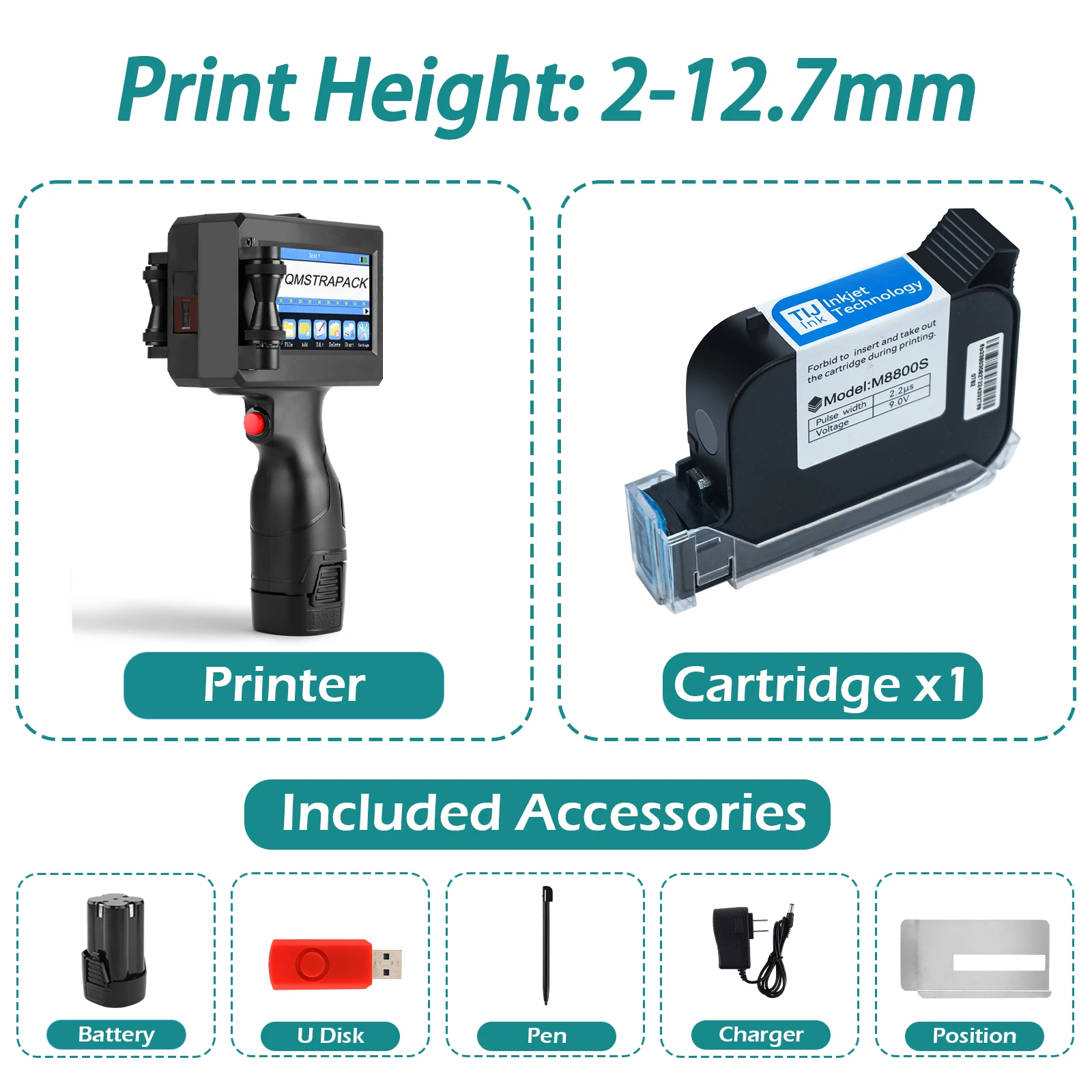 Top Non-encrypted Handheld Inkjet Printer Gun 12.7mm with Fast-Drying Ink for Text QR Barcode Batch Number Logo Date Label