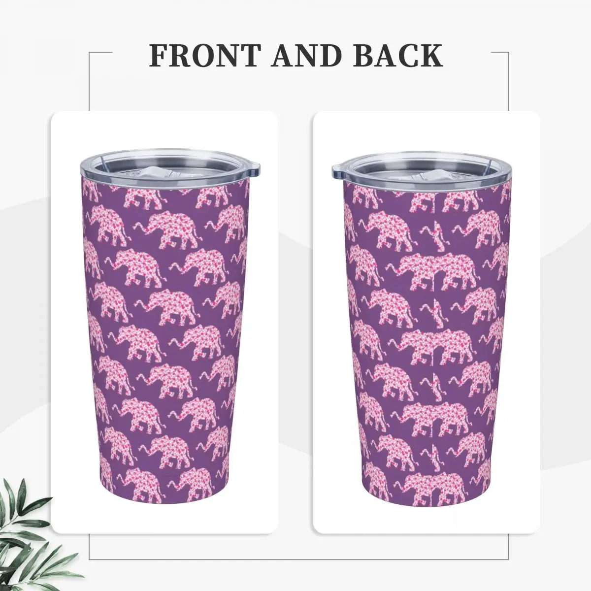 Elephant Print Tumbler Pink Hearts Cold and Hot Water Bottle Leakproof Stainless Steel Thermal Mug Custom Camping Mugs Cup