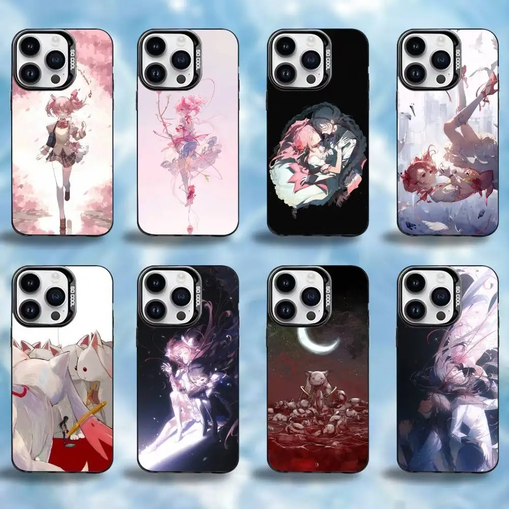 

Puella Magi Madoka Magica Phone Case For iPhone17,16,15,14,13,12,11 Plus,Pro Max Black Border Silver Plated Cover