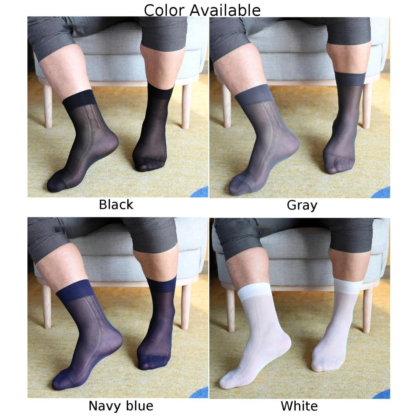 Mens Thin Sheer Silk Evening Transparent Dress Business Thin Breathable Socks