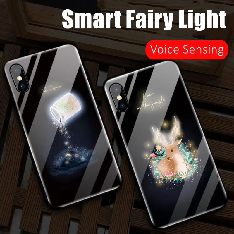 Fairy Rhythm Pickup 7 Color LED Light Glowing Luminous Tempered Glass Surface Phone Case Xiaomi 11 12 13 Redmi Pro Lite Ultra