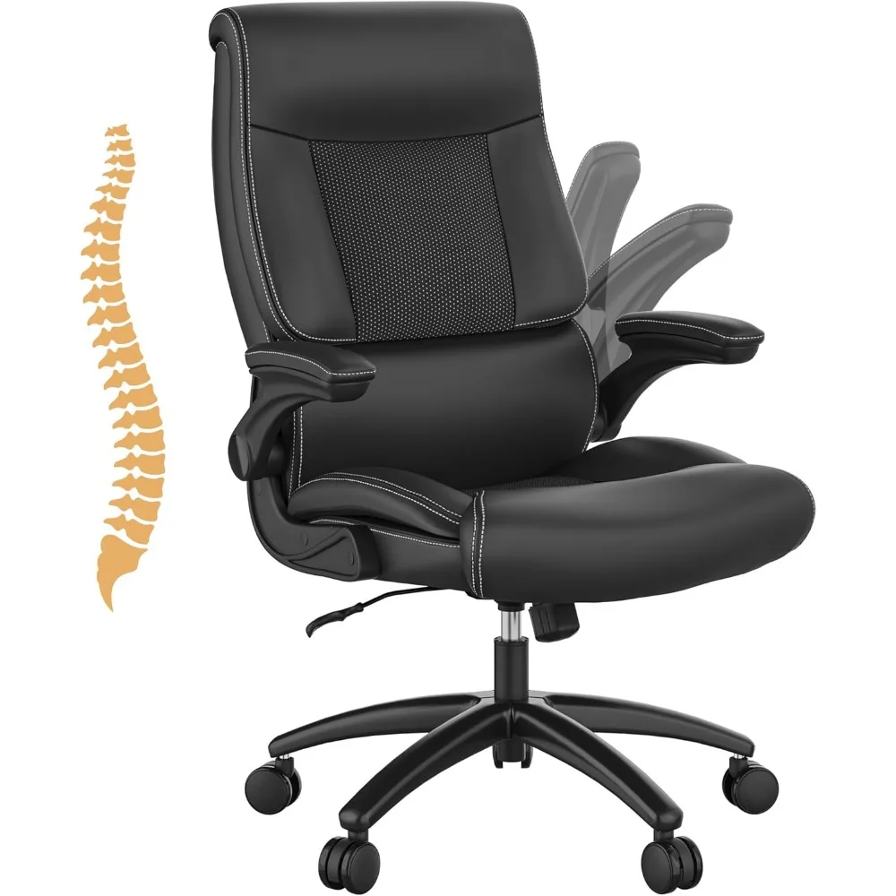 

Ergonomic Big and Tall Office Chair, 500LBS PU Leather Executive Desk Chair with Lumbar Support and Flip-up Armrests