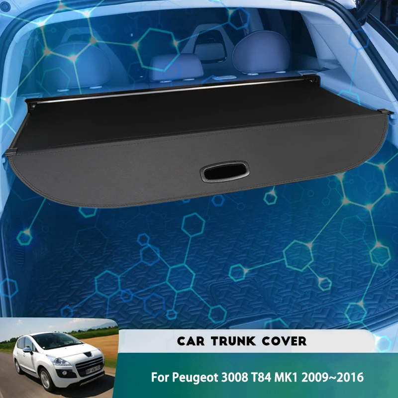 For Peugeot 3008 T84 MK1 2009~2016 2010 Car Trunk Cargo Cover Organizer Partition Board Rear Boot Retracta Sun Shades Shielding