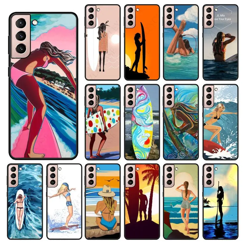 urfboard surfing art surf Girl phone cover For samsung galaxy S24 ULTRA S23PLUS S21 S20fe S20ULTRA S21Fe S22PLUS S23ULTRA cases