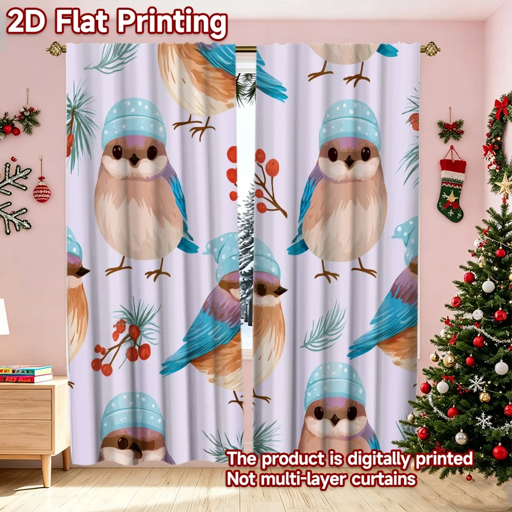 2D flat printing 2pcs Stylish Christmas Curtains Christmas Birds and Berries Digitally printed polyester curtains Party &