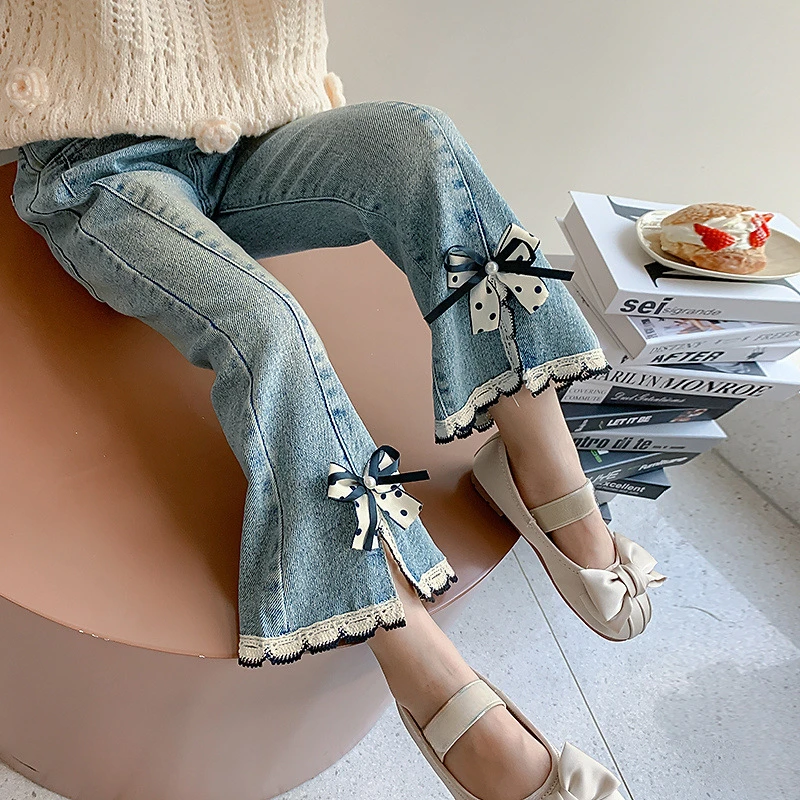 

Kids Jeans Girls Pants Spring Autumn Outer Wear 2024 New Baby Children Girls Baby Flare Pants Girl Trousers