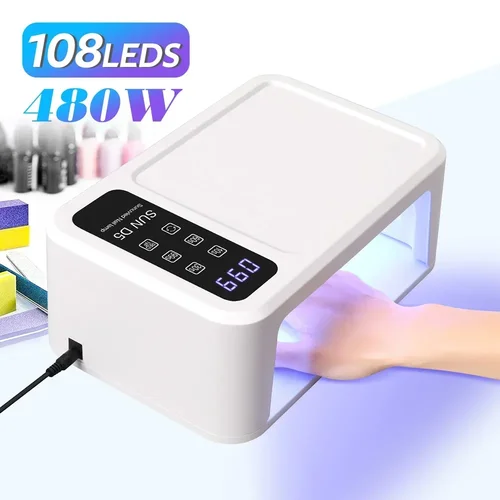 Lámpara LED UV de 480W para uñas, secador de uñas de 108 LED con modo de blanqueamiento de luz roja, lámpara de manicura de gran espacio, 4 ajustes de temporizador