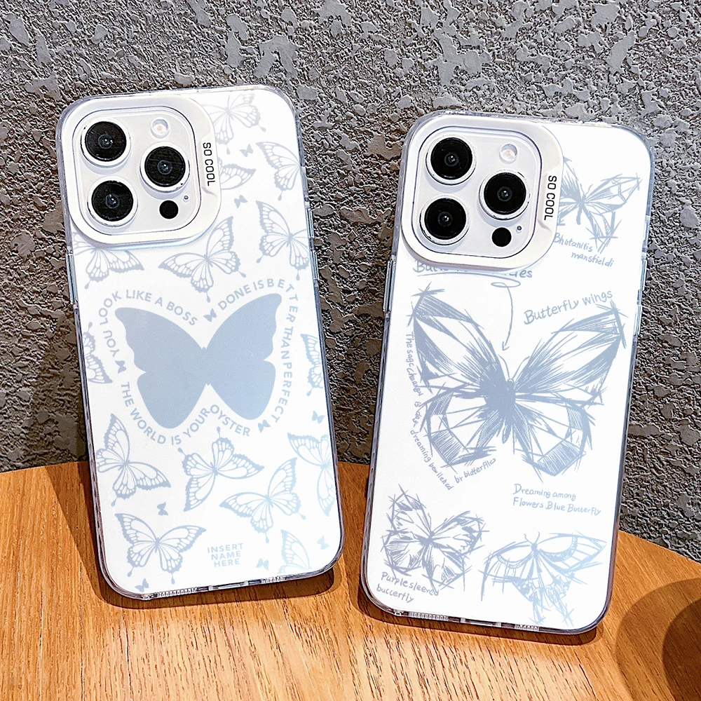 Beautiful Butterfly Phone Case for Samsung Galaxy S24 S23 S22 S21 Ultra Plus 5G S20 FE Matte Colorful Silver Hard Cover