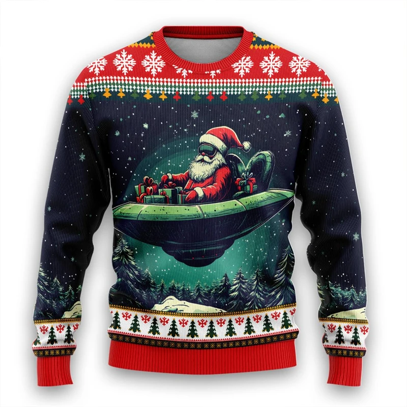 2025 New Ugly Christmas Sweatshirt For Women Clothes 3D Santa Ugly Christmas Sweater Mens Funny Christmas Gift Tracksuit Tops