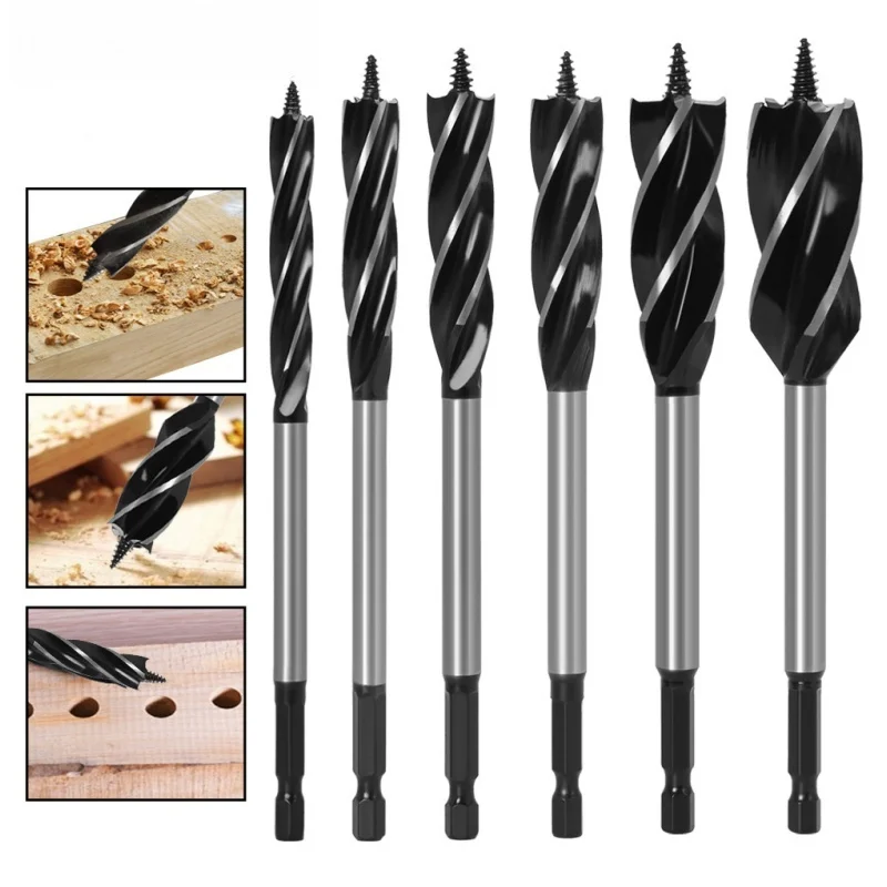 Lengthened 4 Flute Twist Auger Bit Hex Shank Wood Reamer For Door Cabinet Drawer Hinge Hole Drilling Woodworking Tool