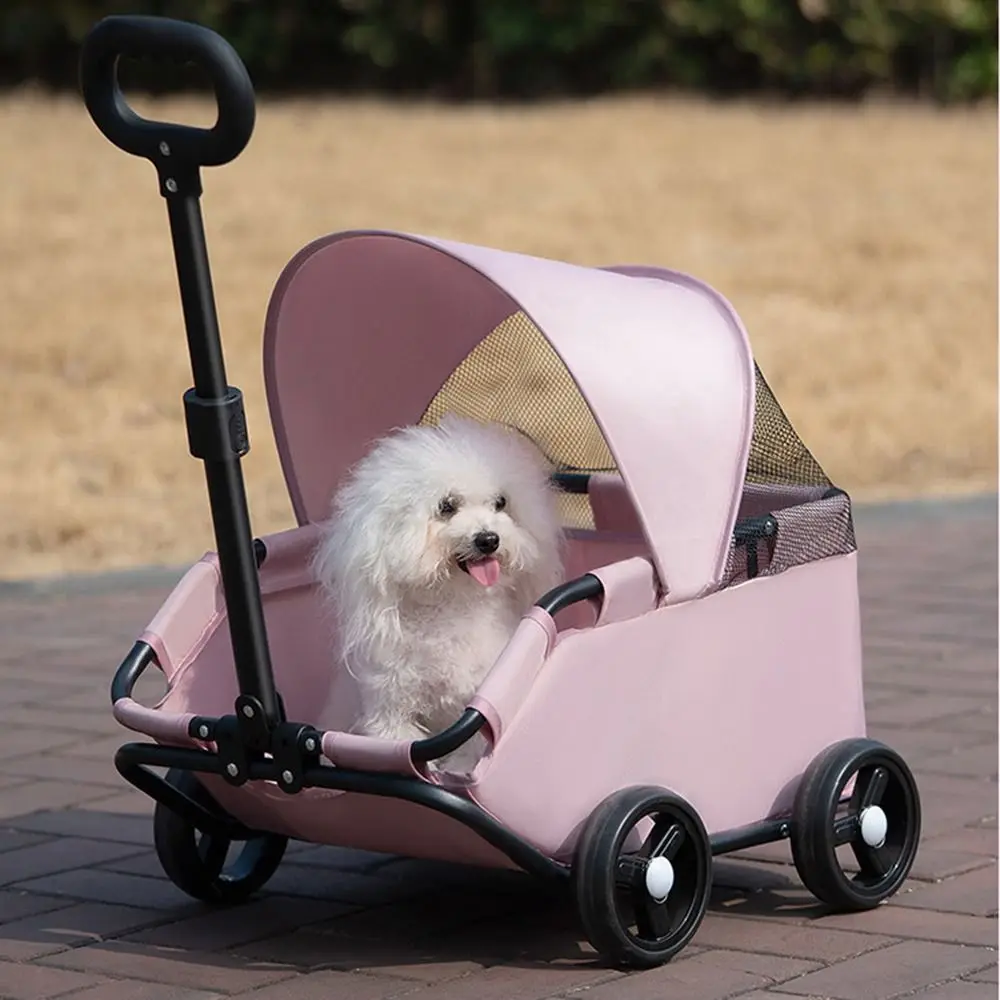 

4 Wheels Foldable Pet Stroller Sun Cover Breathable Travel Dog Pram Large Capacity 360° Rotating Handle Pet Cart Walking