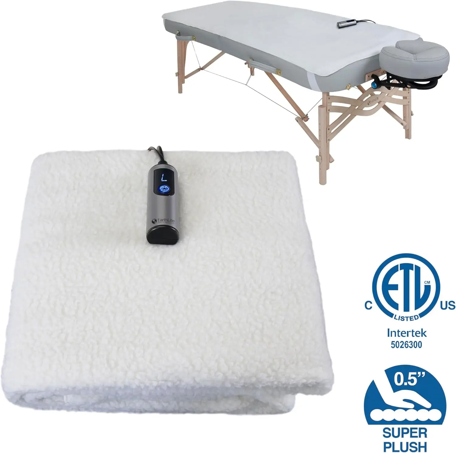 Massage Tafel Warmer & Fleece Pad (2in1), Etl Gecertificeerd, 3 Warmte-Instellingen, 13ft Snoer/Verwarmingskussen/1 Jaar Vervanging G