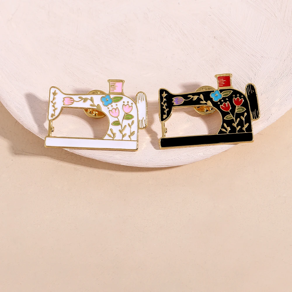 Vintage Sewing Machine Enamel Brooches Pretty Flower Pattern Pins For Women Girls Jewelry Gift