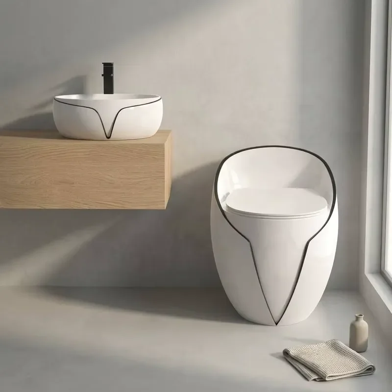 Modern Egg Shaped Ceramic Toilet Floor Standing Siphon Flush Sanitary Ware For Hotel Bathroom Round Integrated Bowl Design