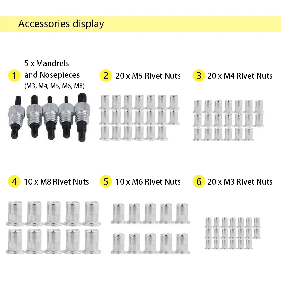 86 قطعة مجموعة جوزة برْشام مجموعة أدوات M3-M8 التثبيت المكسرات المبرشم أداة مجموعة لأدوات الإصلاح المنزلية #3