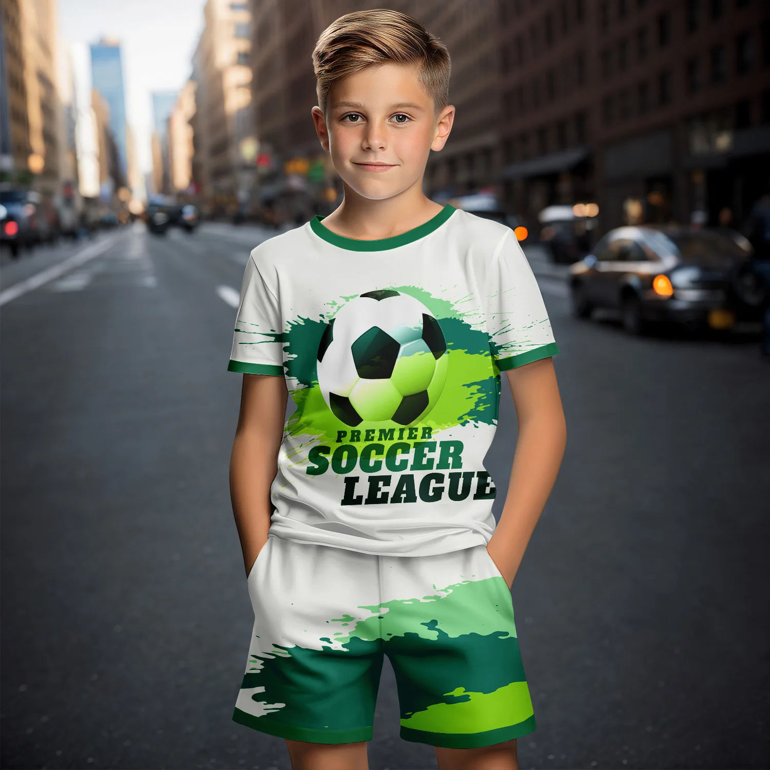 Children\'s Clothing Suit For Boy Summer Short Sleeve T-Shirt 2 Piece Set 3D Football Print Shorts Casual Outdoor Children\'s Sets