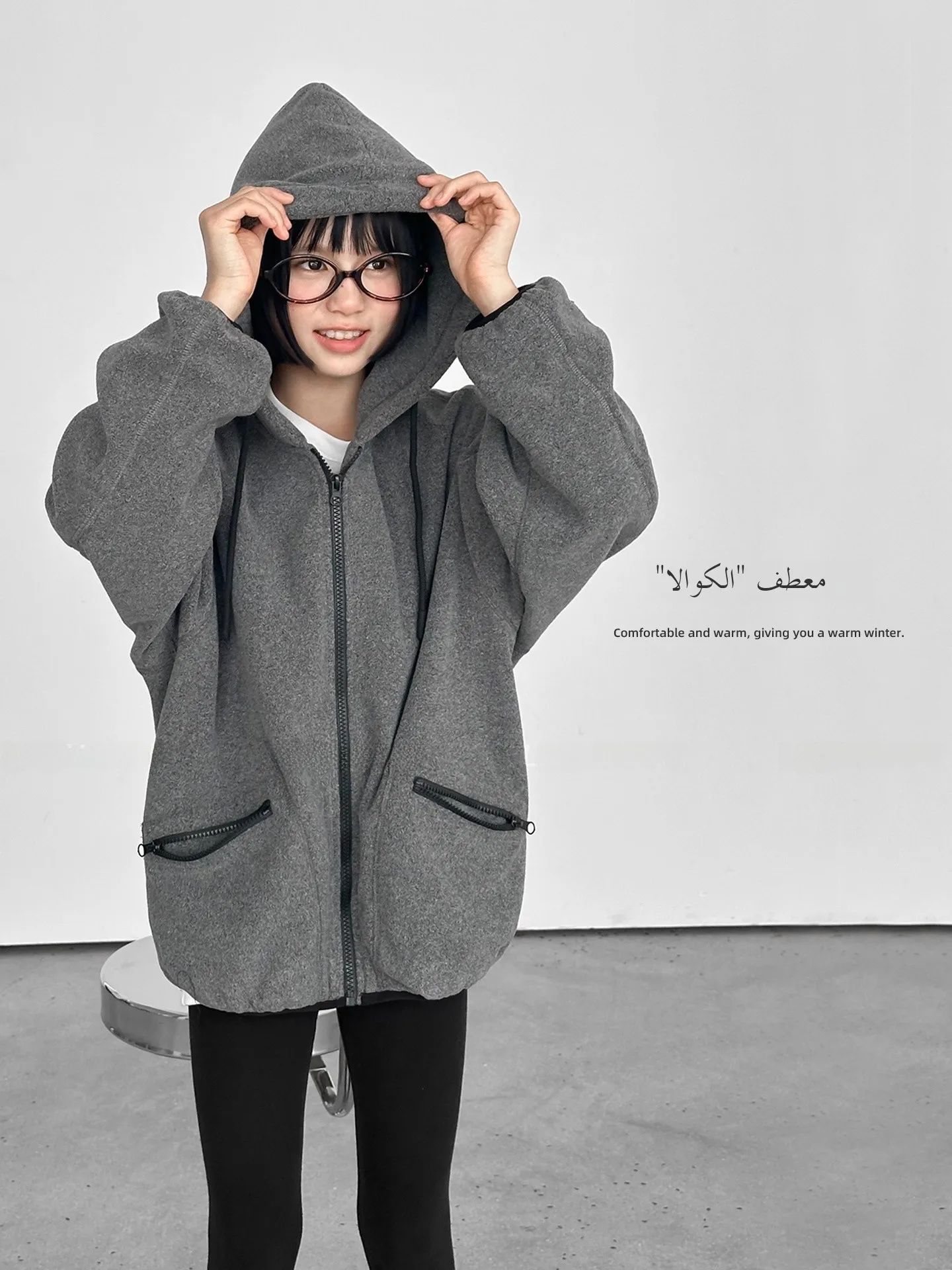 leohappy-女の子用両面フリースジャケット-フード付き-暖かい親子アウター-ポリエステル繊維-冬用-厚手-長袖