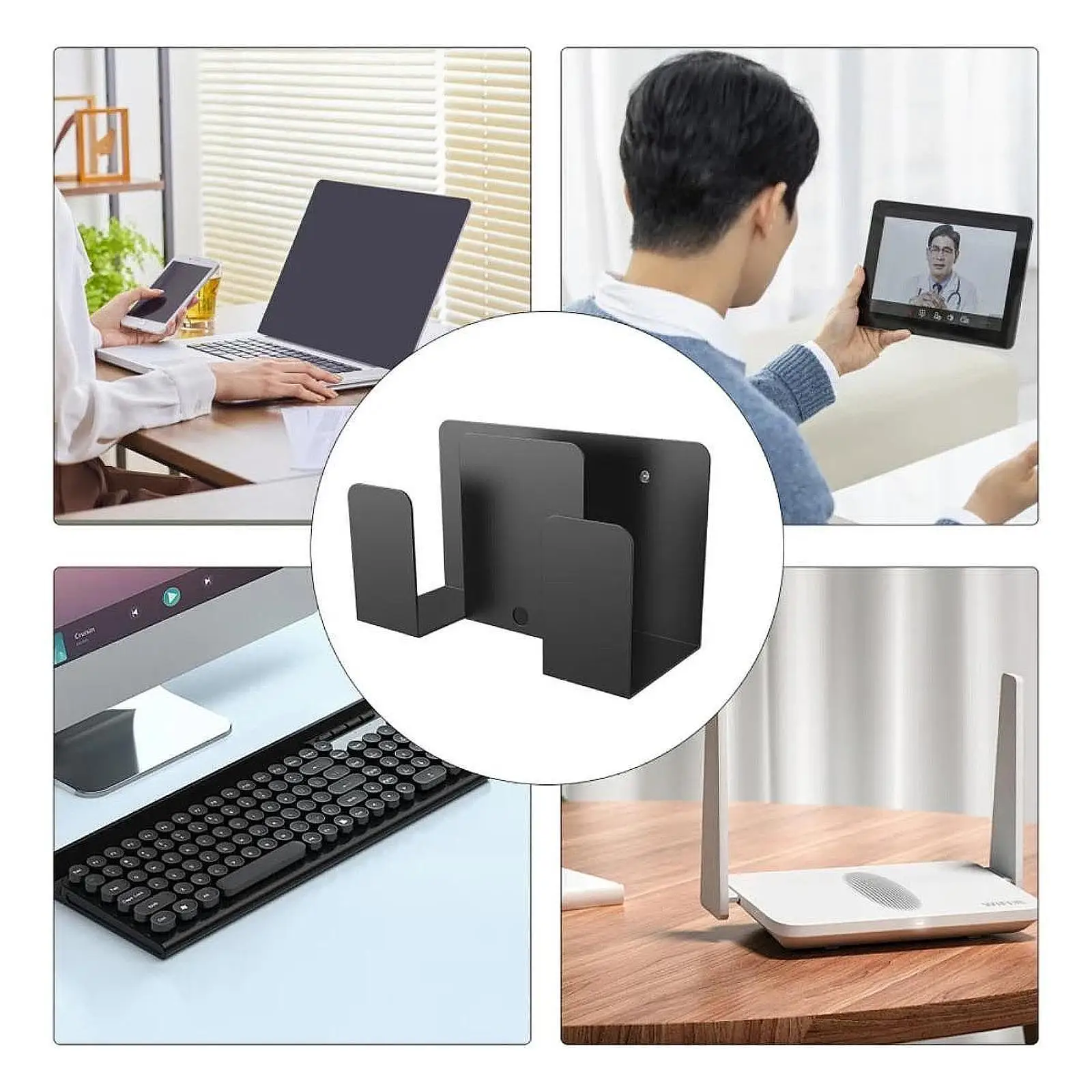 Wall Mount Laptop Bracket Computer Bracket Easy Assembly Iron Multifunctional Sturdy Shelf Tablet Holder for Home Office