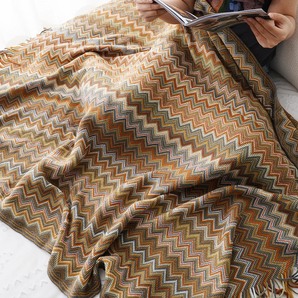 Battilo Boho Throw Blanket Lightweight Knit Throw With Tassels Bohemian Woven Sofa Blankets Soft Bed Plaid Decorative Blanket
