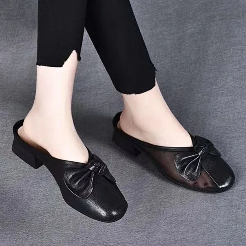 

With Bow Women's Slippers and Ladies Sandals Low Heel 2025 Trend H Sandal Elegant Fashionable Shoes New Style Top Designs Slides