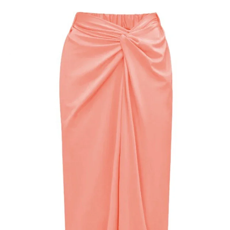 Vestido de playa liso a la moda para mujer, falda larga informal elástica con abertura en la cintura alta, ropa de playa para verano 2025, cubierta de Bikini Spice Girl