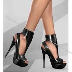 Black Platform British Style Sandals Open Toe Stiletto Heels Matte Leather Shoes Summer Party Casual Sandals Zapatos Para Mujere