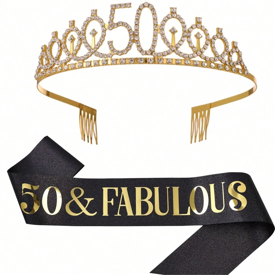 Geburtstags-Tiara Krone Schärpe für Frauen und Mädchen zum 30., 40., 50., 60., 70., 80. Geburtstag Deko-Geschenk – Detail 14