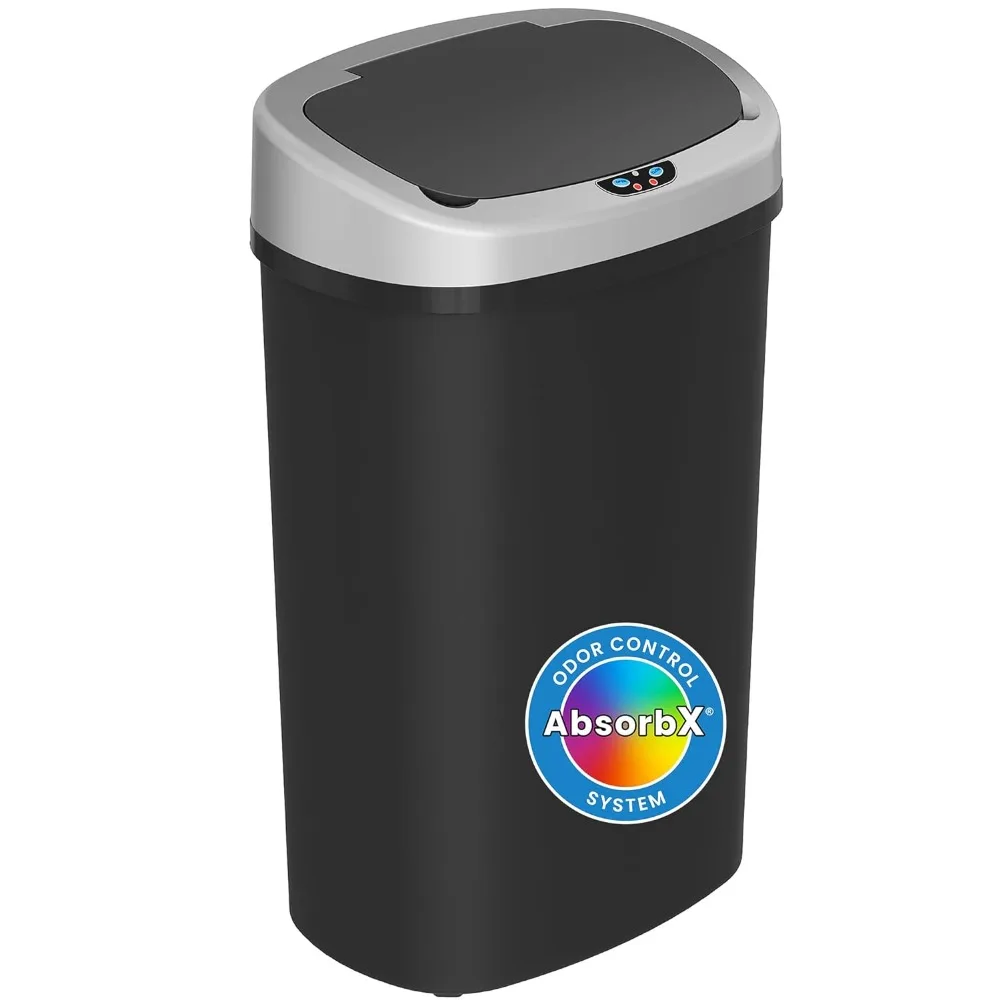 13 Gallon Oval Sensor Kitchen Trash Can with Odor Filter System, Durable Dent-Proof Automatic Lid Plastic Garbage Bin