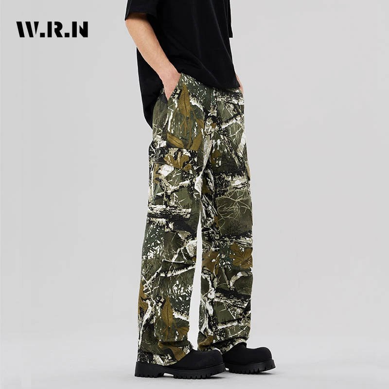 American Vintage High Waist Camouflage Jeans Women's Y2K Wide Leg Casual Pants Baggy Grunge Washed High Street Denim Trouser