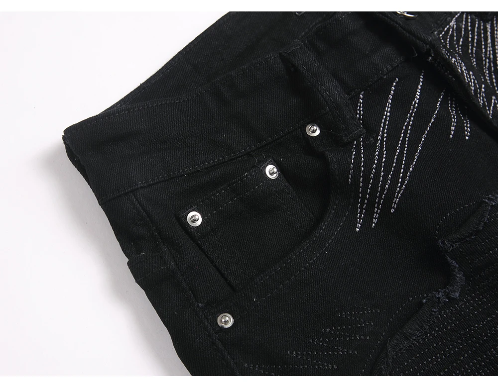 Herren Slim Fit Schlagjeans, modische Stretch-Spandex-Denim-Hose, Bootcut-Hose, Vintage-Hose mit Stickerei und Aufnähern – Detail 6