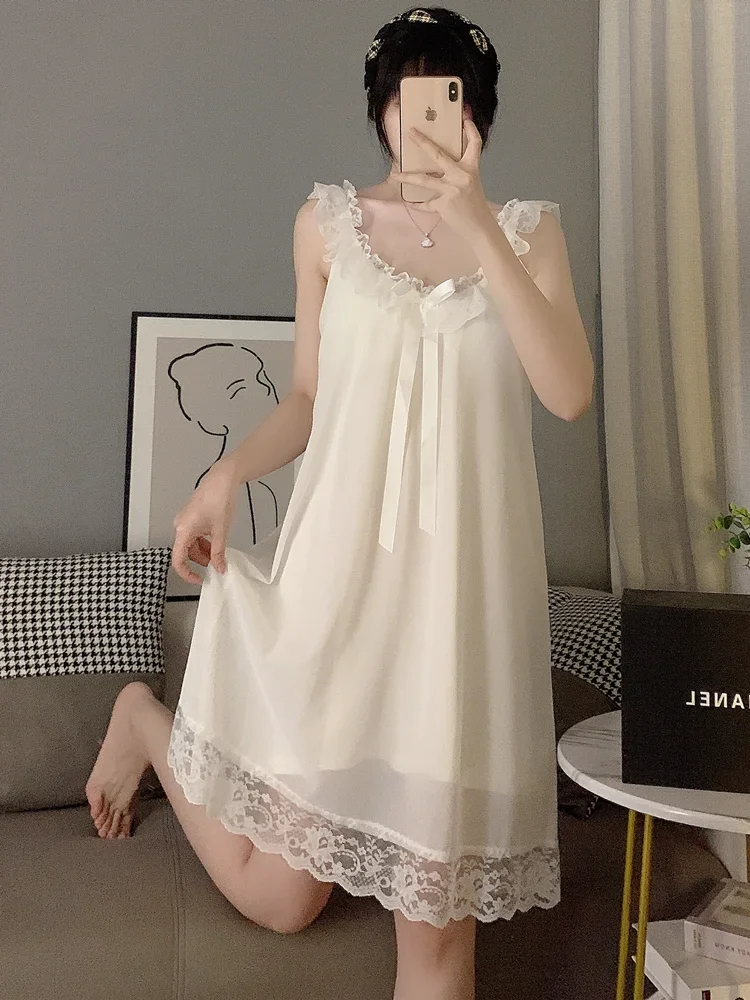 Women's Pajamas Court Style Summer Sexy Suspender Nightdress Lace Chest Pad Seduction Nightgowns Robe Homewear Dress