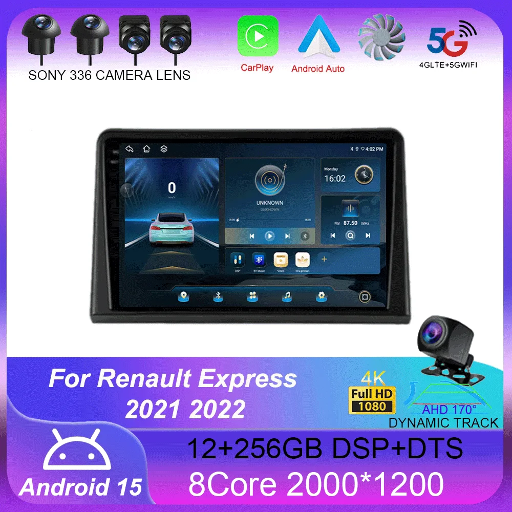 

Android 15 Car Radio For Renault Express 2021 2022 Multimedia Player Stereo GPS WIFI+4G wireless Carplay Auto video 360 Camera