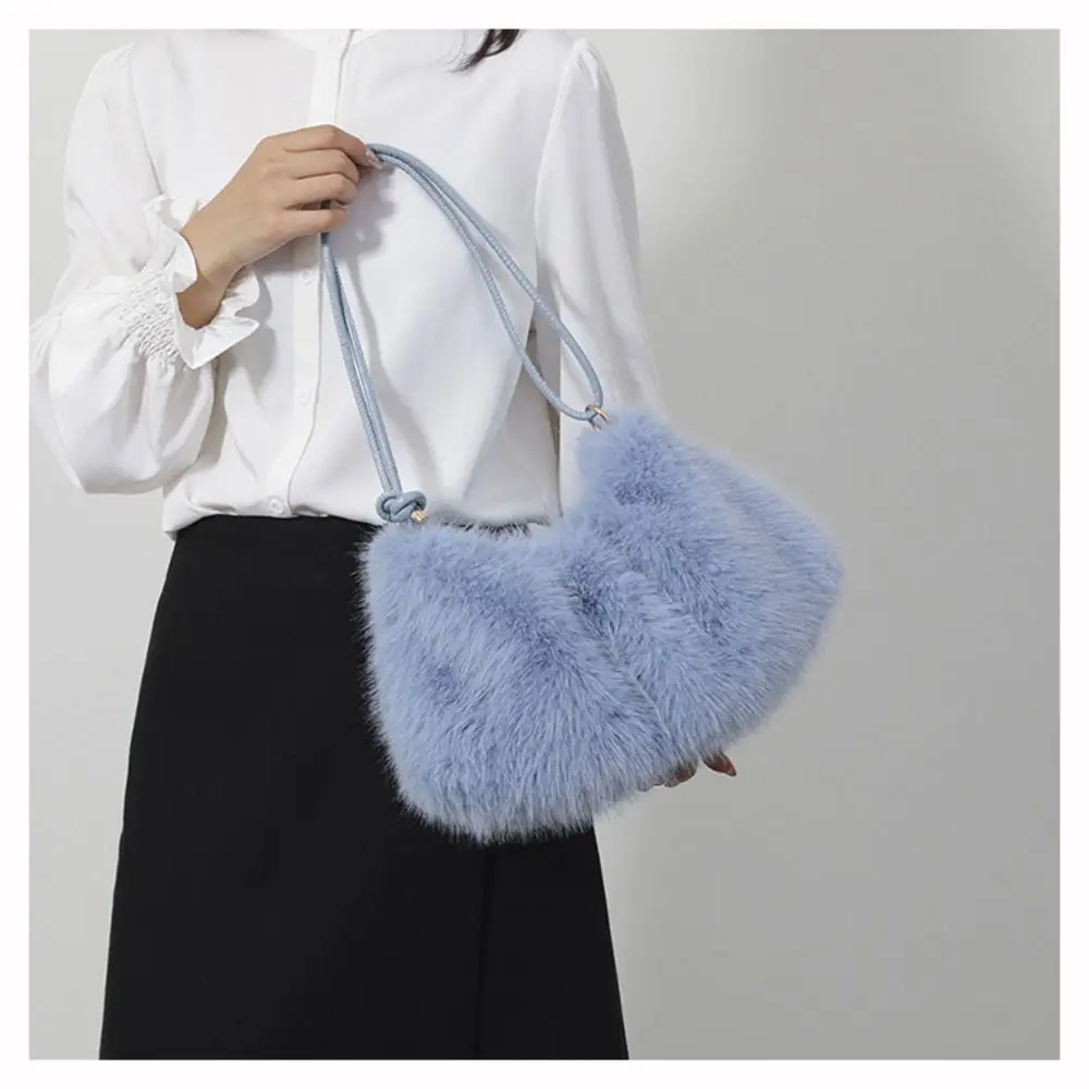 Fashion Faux Fur Shoulder Bags Plush Casual Evening Clutch Purse Versatile Large Capacity Handbag for Women