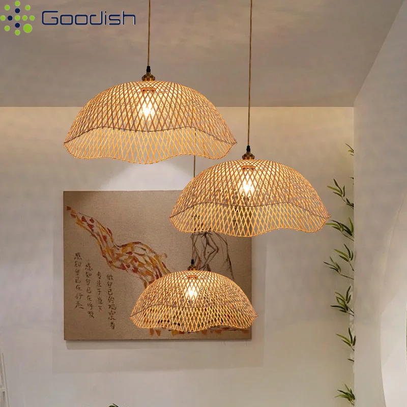 

Japanese Bamboo Wooden Woven Like A Basket Shaped LED Pendant Light Hand-Knitted Lamp for Restaurant Home Decoration Chandelier