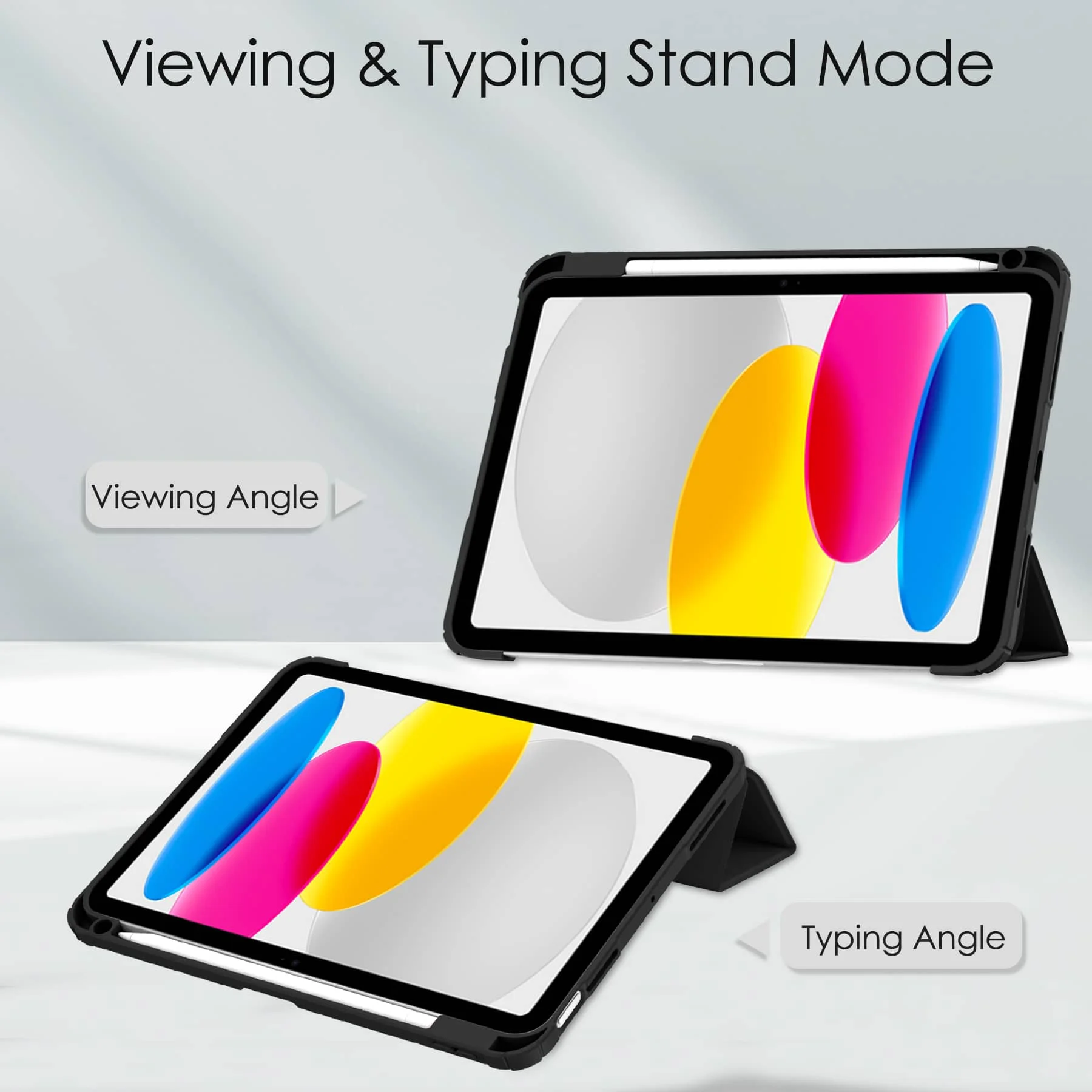 Case for iPad A16 2025 iPad 10th 10.9 with Pencil Holder-[Tri-fold Stand + Auto Wake/Sleep], High-grade Acrylic Case Shockproof