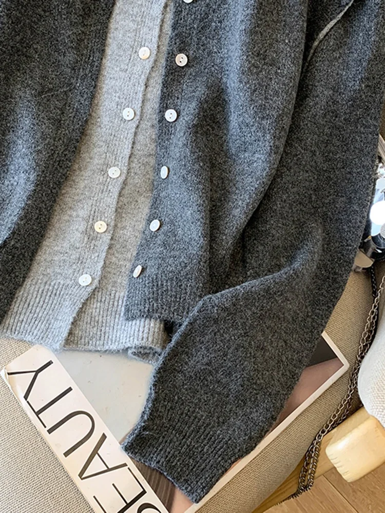 Zacht gebreid open vest Damesmode Casual Sle Splicing Matching Herfst Winter Trui Jaet Lichtgewicht Fake Two-P...