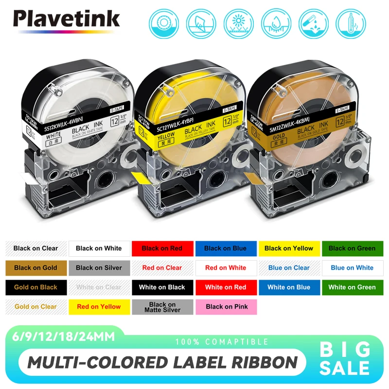 

12mm 1pcs Multicolor SS12KW SC12YW SC12RW SD12K ST12KW Label Tapes for Epson Label Printer for KingJim label maker LW-300 LW400