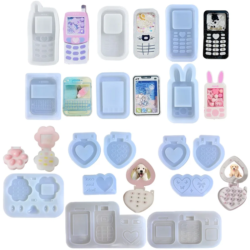 Desenhos animados Telefone Modelo Areia Movediça Moldes, Silicone Shaker Mold, Clear Cute Jogo Resina Epóxi Fundição, Artesanato DIY, Jóias Pingente