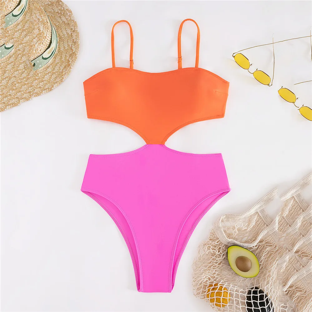 Black White Patchwork Sexy Swimsuit Women One Piece Swimwear 2026 Side Waist Hollow Out Monokini High Cut Bathing Swimming Suit view 5