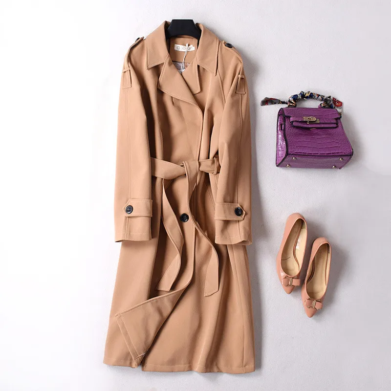 

Nice Pop Fashion Double Breasted Mid-long Trench Coat Women Casual Slim Belt Cloak Mujer Windbreaker Female Abrigos Brazil R6780