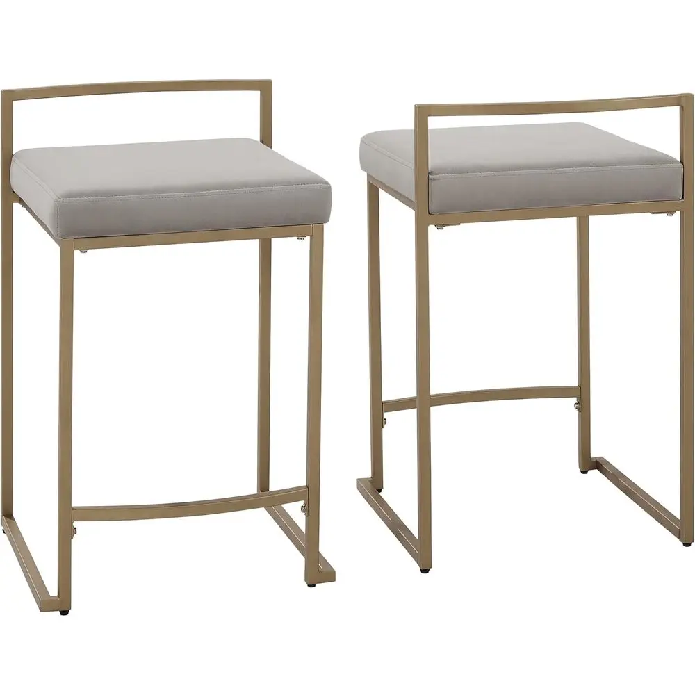 Harlowe Upholstered Seat Counter Height Bar Stools Set o 2, Kitchen and Dining, Gray and Gold view 4