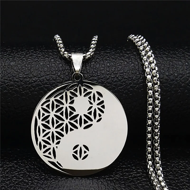 Flower of Life Stainless Steel Long Necklace for Women Men Gold Color Mandala Metatron Necklaces Jewelry collares para mujer