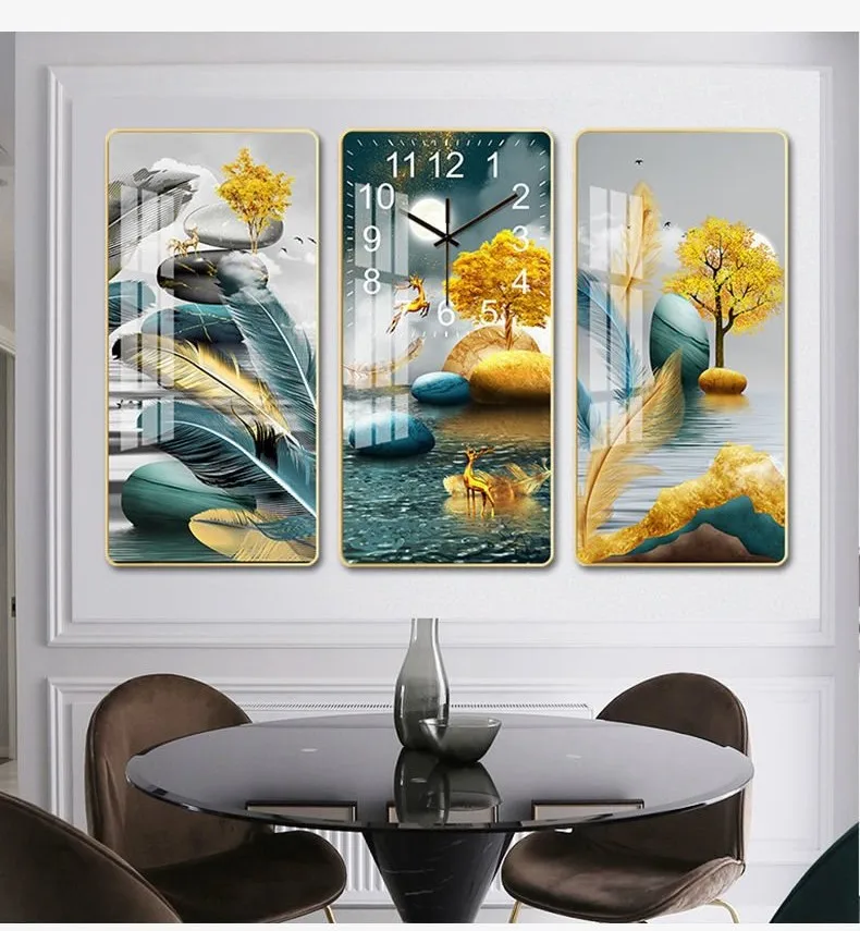 &c Modern Triple Crystal Porcelain Wall Clock Fashion Living Room Mute Needle Display Sofa Background Creative Design