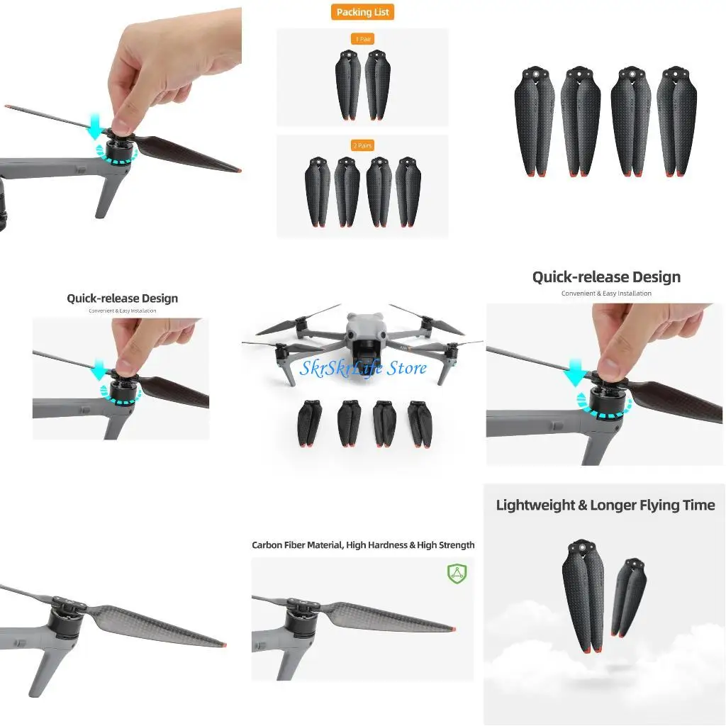 

E65E 1 Pair/2 Pair Carbon Fiber Propellers Propellers Quick Release for Air 3