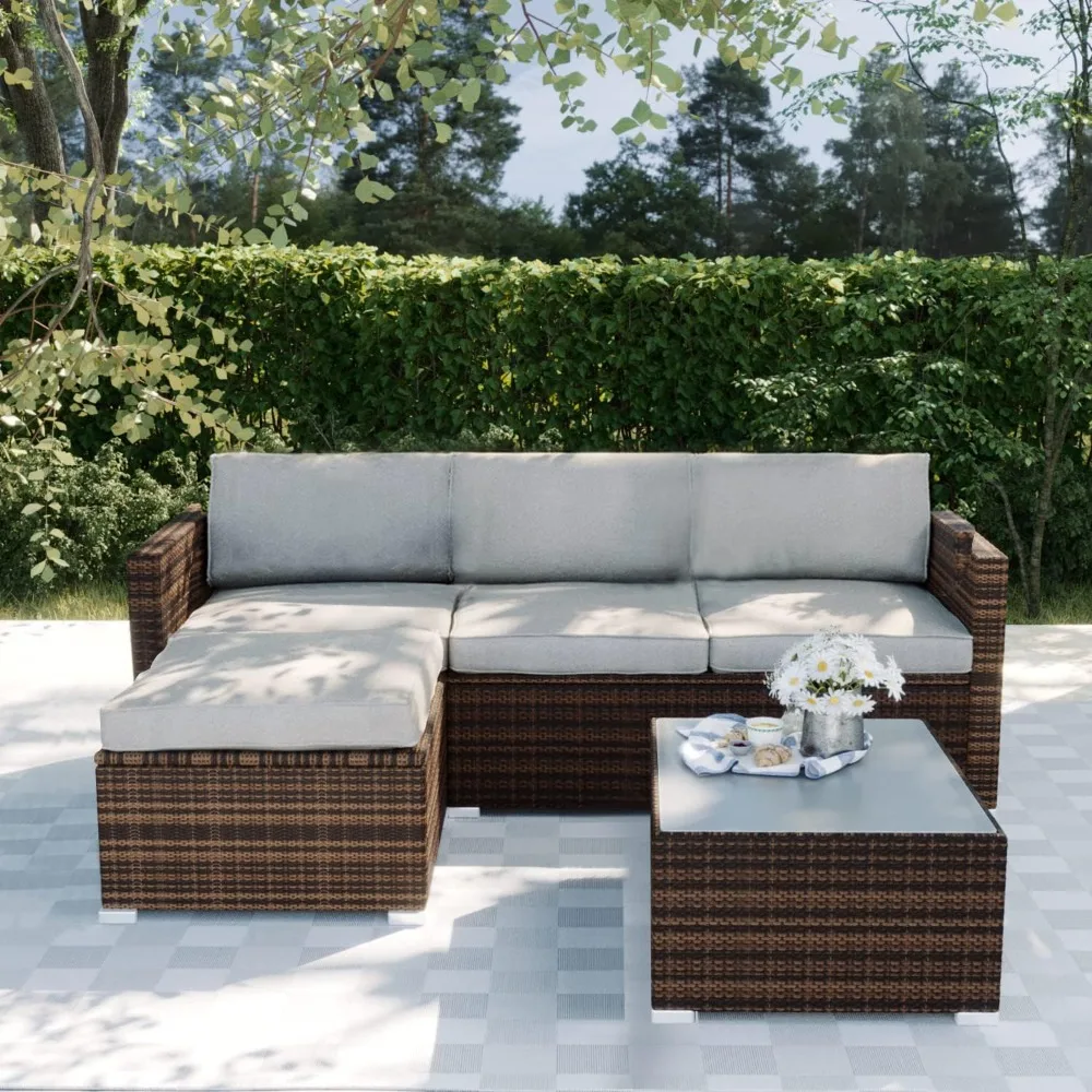 

Outdoor Sofa Sets,Wicker Furniture Patio Conversation Sets Tempered Glass CoffeeTable,5-PieceOutdoors Garden Sofas Set