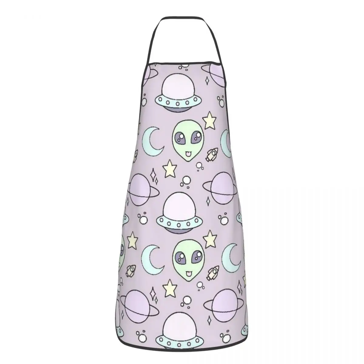 Green Alien UFO Moon Apron Chef Cooking Tablier Sleeveless Bib Kitchen Cleaning Pinafore for Women Men Painting