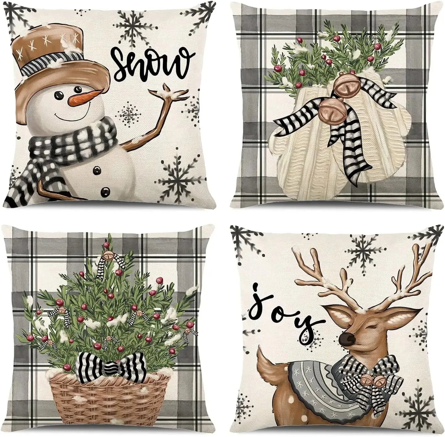 

4pcs Reindeer Gentle Christmas Decoration Pillow Cover Home Decoration Pillow Living Room Sofa Decoration Pillowcase Christmas
